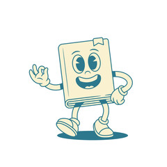 Funny smiling childish book cartoon character okay gesture vector illustration. Cute comic minimalist textbook literature library mascot showing ok alright good sign with positive emotion
