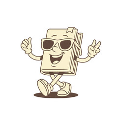 Cool summer childish book cartoon character in sunglasses vector illustration. Comic funky minimalist textbook literature library mascot relaxing walking in stylish eyeglasses