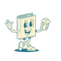 Comic funny book cartoon character with ice cream vector illustration. Cheerful greeting minimalist literature library reading education mascot with summer sweet dessert