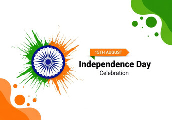 Obraz premium Happy independence day of india celebration with indian flag colors and ashoka chakra on a white background