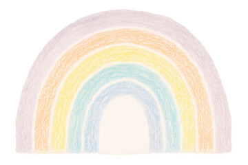 Fototapeta premium Child's drawing of a rainbow created with pastel colors on a transparent background, perfect for children's projects