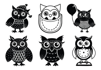 Playful Owl Silhouette Vector in Cute Cartoon Style for Kids and Decor Projects

