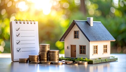 House, coins, checklist. Planning home purchase