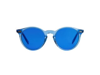 Translucent blue framed round sunglasses with blue lenses eyewear accessory, Isolated, Png Transparent Background