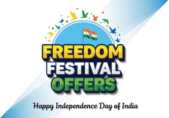 Freedom festival offers, happy independence day of india with indian flag and birds flying in a celebratory arc