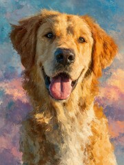 Happy and Playful Golden Retriever with Vibrant Background Colors