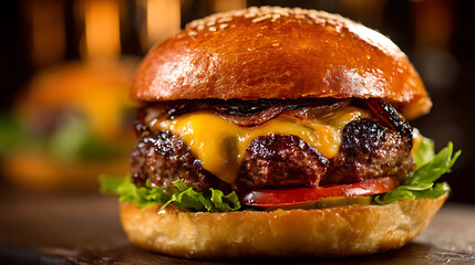 Cheeseburger with Caramelized Onions and Cheddar Cheese