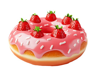 Strawberry frosted donut with sprinkles isolated on transparent background