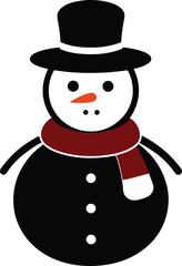 Cute snowman silhouette wearing a hat and scarf isolated on white background