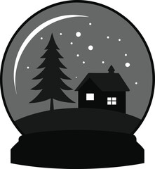 Winter snow globe scene silhouette isolated on white background