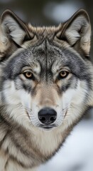 Obraz premium Close-up portrait of a wolf's face.