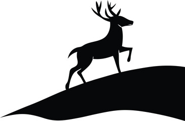 Majestic stag silhouette on a hill isolated on white background
