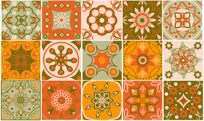 Set of Moroccan, Arabic ornaments and tiles. Mediterranean design elements. Vector illustration.
