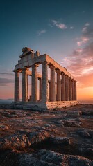 Obraz premium Ancient ruins at sunset against a dramatic sky.