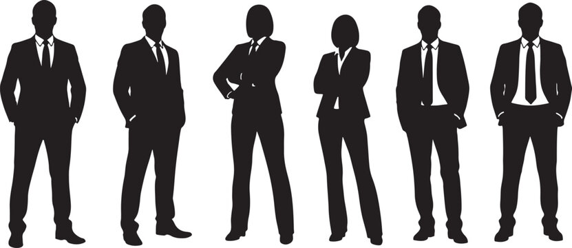 Silhouettes of Business People in Suits women, business, people, silhouette, men, women, suits, formal wear, professional, teamwork, corporate, office, meeting, presentation, success, leadership, coll
