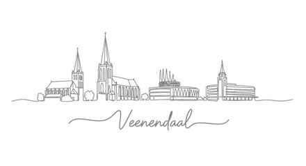 Fototapeta premium Veenendaal skyline illustration with Netherlands, and line art on white.
