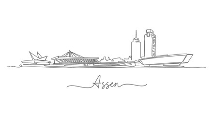 Obraz premium Assen Skyline Illustration with Dutch Cityscape, and Minimalist Line Art.