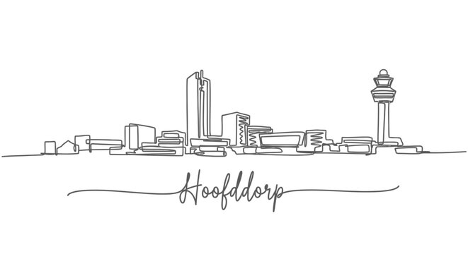 Hoofddorp Skyline with Netherlands Line Art Cityscape Monochrome.