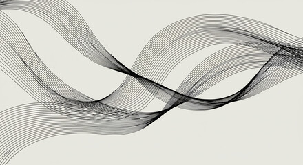モノクロ曲線が流れるミニマル抽象ラインアート