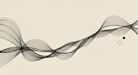 モノクロ曲線が流れるミニマル抽象ラインアート