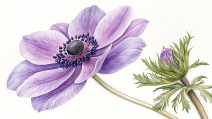 A delicate violet and purple flower with pink and yellow accents, isolated on a white background, showcases its beautiful petals and a vibrant blossom