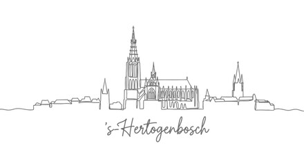 Fototapeta premium sHertogenbosch Skyline with Netherlands, and Single Line Art.