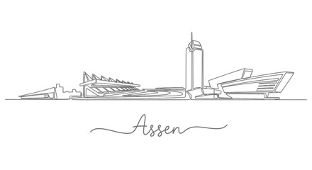 Assen Skyline Line Art Cityscape with Architecture, Netherlands, and Minimal.