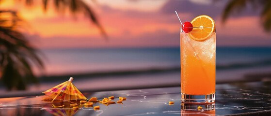 A Harvey Wallbanger cocktail in a tall, frosted highball glass, garnished with a vibrant orange slice and a maraschino cherry.