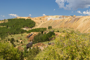Old mining buildings in Cripple Creek Mining District in Victor, Colorado
