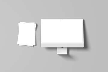 Minimalist Flyer Mockup for showcasing your design to clients, with White computer monitor