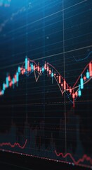 Colorful lines showing stock market fluctuation on a financial bar chart. Data growth visualization for business investment.