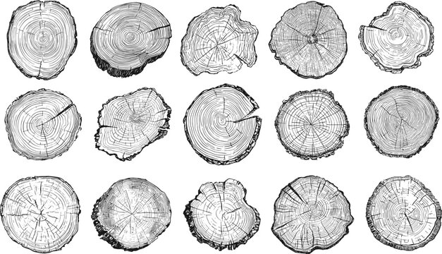 Circle wood texture with annual rings. Tree trunk cut abstract vector pattern
