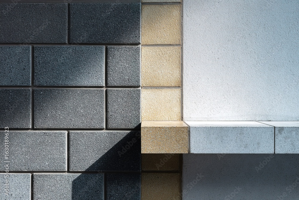 Poster exploration of contrasting textures and colors in modern architecture with a focus on wall materials