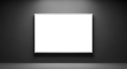 Blank white screen on dark wall