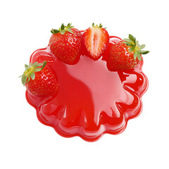 Fresh strawberries on red jelly dessert isolated on transparent background