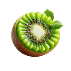 Fresh and Juicy Kiwi Fruit Halved to Reveal Bright Green Flesh and Tiny Black Seeds Surrounded by Leaf for Healthy Eating Concept