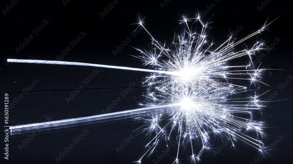 Poster sparkler emitting bright sparks in a dark environment, creating a dazzling display of light and refl