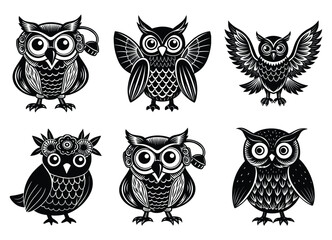 Adorable Cartoon Owl Silhouette Vector Illustration for Kids and Nature Themes

