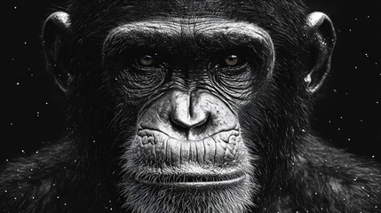 Close up black and white chimpanzee face