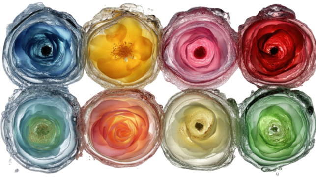 Colorful Flower Blooms Encased in Ice Offering an Artistic and Unique Visual Composition Ideal for Nature and Seasonal Themes - Powered by Adobe