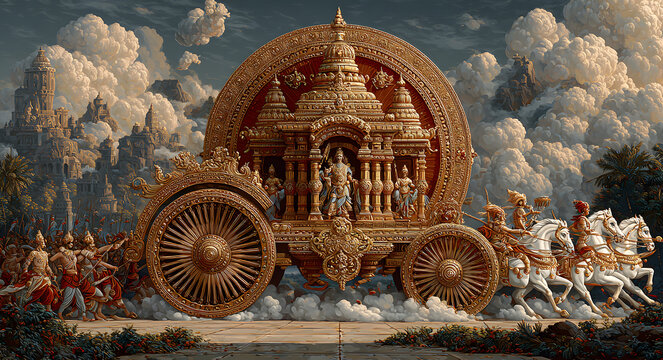Lord arjuna mahabharata krishna chariot hinduism indian mythology ancient epic illustration