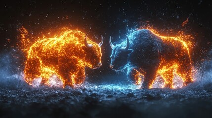 Fiery bull confrontation graphic design