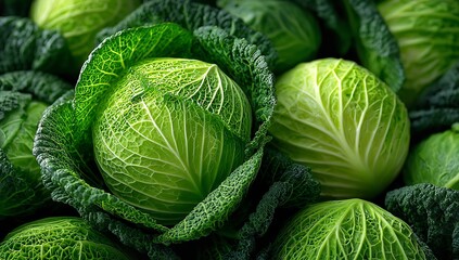 Fototapeta premium Organic White and Green Cabbages with Detailed Texture