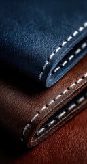 Close-up of folded leather wallets