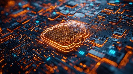 Abstract cloud shape on illuminated circuit board