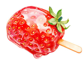 Juicy strawberry on a stick isolated on transparent background