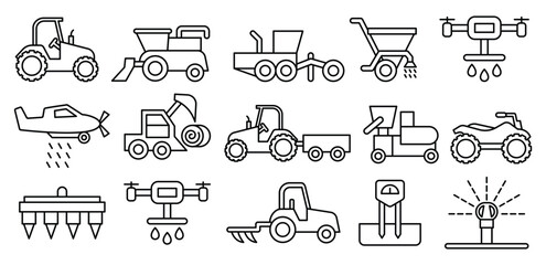Farm Vehicle Simple Line Icon Black and White Minimalist Illustrations Agriculture, Harvest, Cultivator, Excavator, Transportation, Tools, Symbol Vector Design Collections Sets © looli