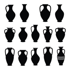 clean stylish elegant modern detailed professional high quality Ancient Vase Silhouettes . flat vector 