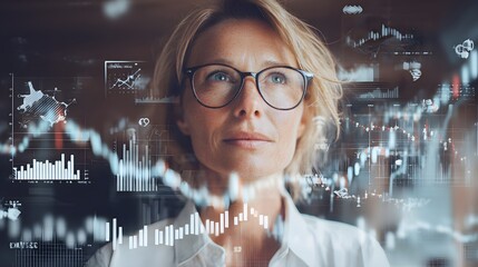 investor staring at digital stock charts with tax icons overlay