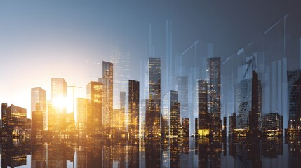 Fototapeta premium future city skyline with business infographic showing tax growth